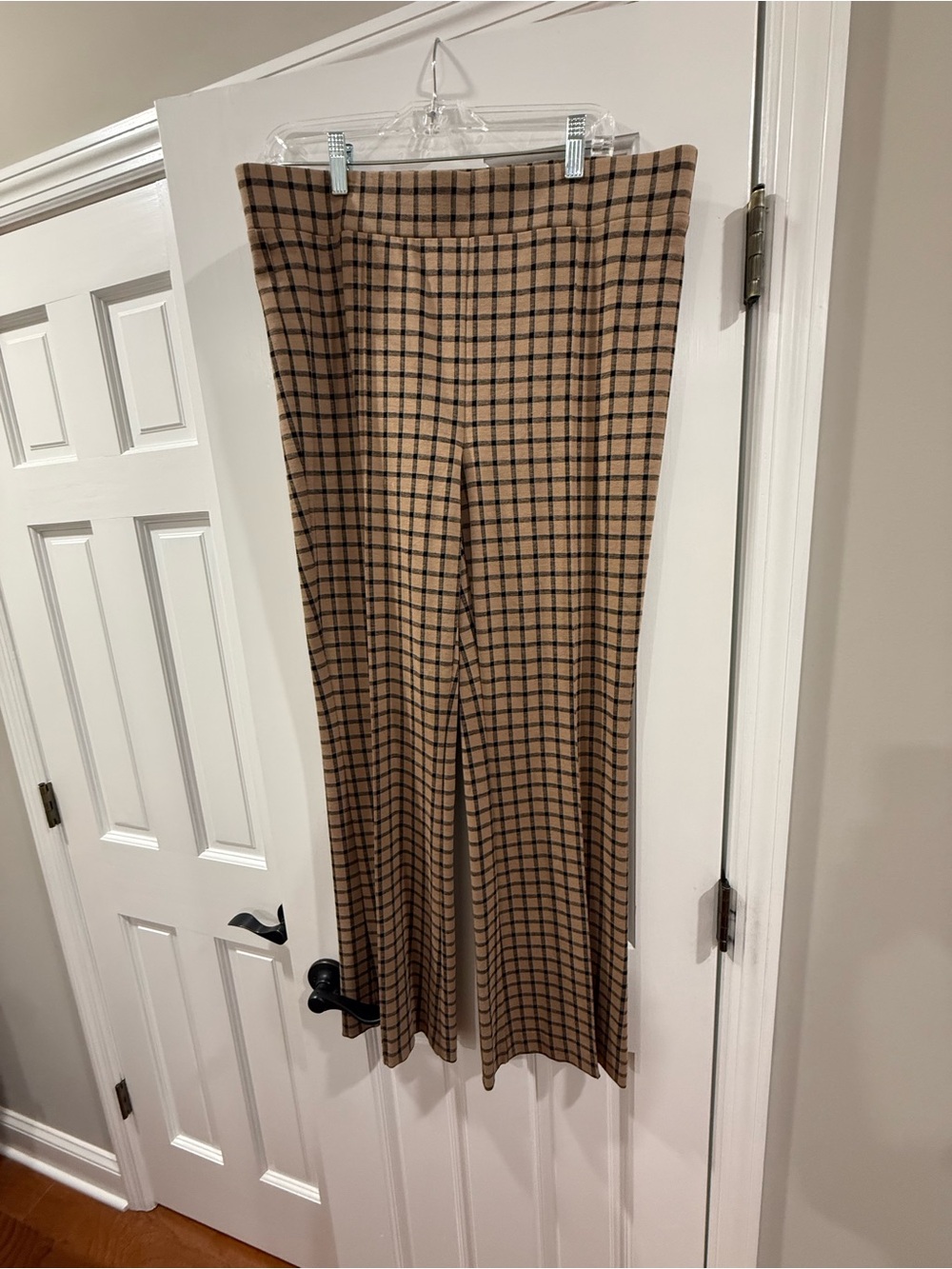 Ann Taylor Camel and Black Checked Boot Flare Pants